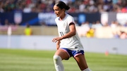 United States forward Sophia Smith runs with the ball during a women's international friendly soccer match against Mexico, Saturday, July 13, 2024, in Harrison, N.J. (AP Photo/Pamela Smith)