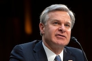 FBI Director Christopher Wray speaks during a hearing of the Senate Intelligence Committee on Capitol Hill, Monday, March 11, 2024, in Washington. (AP Photo/Mark Schiefelbein)