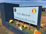 The sign outside Alabama's Holman Correctional Facility, a maximum security prison in Atmore.