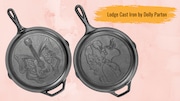 There are two Dolly Parton team Lodge Cast Iron seasoned skillets on sale at Walmart. The first, featuring an iconic image of Parton is 10.25 inches and is on sale for $24.90, marked down from $44.90. The other, a 12-inch skillet, is on sale for $44.90, marked down from $49.90. The skillet features a butterfly with a guitar emblazoned with “Dolly” on the bottom.