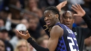 Sacramento Kings guard Keon Ellis (23) reacts to a foul call in the second half of an NBA basketball game against the New York Knicks in Sacramento, Calif., Saturday, March 16, 2024. The Knicks won 98-91. (AP Photo/José Luis Villegas)