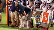 T.R. Miller head coach Brent Hubbert watches from the sidelines during the Mobile Christian vs T.R. Miller football game, Friday, October 4, 2019, in Mobile, Ala. (Scott Donaldson | preps@al.com)