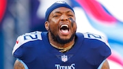 Tennessee Titans running back Derrick Henry (22) is announced before an NFL divisional playoff football game against the Cincinnati Bengals, Saturday, Jan. 22, 2022, in Nashville, Tenn. (AP Photo/Brett Carlsen)