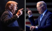 FILE - This combination of photos taken in Columbia, S.C. shows former President Donald Trump, left, on Feb. 24, 2024, and President Joe Biden on Jan. 27, 2024. (AP Photo)