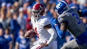 Alabama quarterback Jalen Milroe carries the football during an SEC game against Kentucky on Nov. 11, 2023, at Kroger Field in Lexington, Ky.