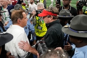 Georgia head coach Kirby Smart, and Alabama head coach Nick Saban meet after the Southeastern Conference championship NCAA college football game in Atlanta, Saturday, Dec. 2, 2023. (AP Photo/John Bazemore)