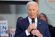 President Joe Biden arrives for a visit to AFL-CIO headquarters, Wednesday, July 10, 2024, in Washington. (AP Photo/Evan Vucci)