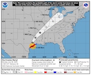 Beryl strengthened to a Category 1 hurricane on Monday just before making landfall on the central Texas coast near Matagorda. Beryl is expected to rapidly weaken today and be a depression by Tuesday.