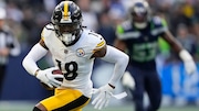 Pittsburgh Steelers wide receiver Diontae Johnson runs after a reception during an NFL game against the Seattle Seahawks on Dec. 31, 2023, at Luman Field in Seattle.