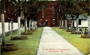 A postcard shows the inner yard of Alabama's first penitentiary near Wetumpka, built in 1841.