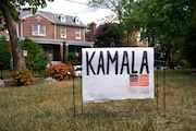 A handmade sign for Vice President Kamala Harris appears on a lawn, Sunday, July 21, 2024, in Washington.  (AP Photo/Jacquelyn Martin)