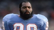 CLEVELAND, OH - OCTOBER 29: Doug Smith #99 of the Houston Oilers looks on as he walks off the field against the Cleveland Browns during an NFL game October 29, 1989 at Cleveland Municipal Stadium in Cleveland, Ohio. Smith played for the Oilers from 1984-92. (Photo by Focus on Sport/Getty Images)