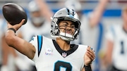 Carolina Panthers quarterback Bryce Young passes during an NFL game against the Detroit Lions on Sunday, Oct. 8, 2023, at Ford Field in Detroit.